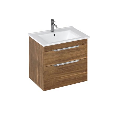 Britton Shoreditch Caramel Double Drawer Wall Hung Vanity Unit with Square Basin 650mm