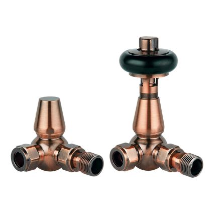 Antique Copper Wooden Head Corner Pair of Radiator Valves