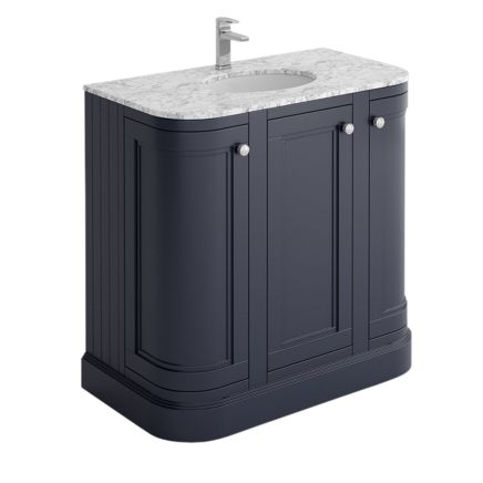 Richmond Midnight Grey Curved Traditional Floor Standing Vanity Unit with White Marble Top 900mm