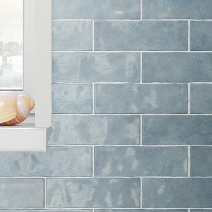 Borneo Marine Blue Crackle Gloss Brick Tile 65x200mm