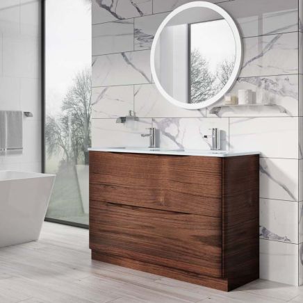 Erin Rosewood Floor Standing Vanity Unit with White Glass Basin 1200mm