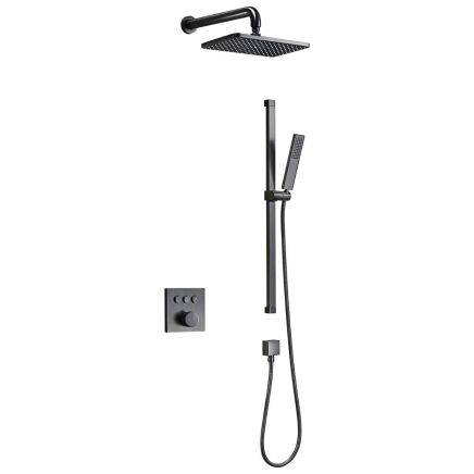 Baylin Gunmetal Square Dual Outlet with Slide Rail Kit, Shower Head & Arm