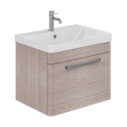 Esk Stone Grey Wall Hung Vanity Unit and Basin with Brushed Nickel Handles 600mm