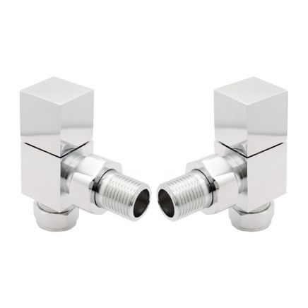 Square Chrome Angled Pair of Radiator Valves
