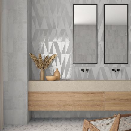 Prezza Silver Diagonal Decor Matt & Glossy Porcelain Brick Tile - 100x300mm