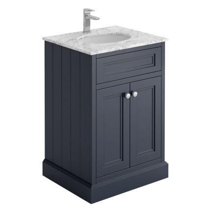 Richmond Midnight Grey Floor Standing Traditional Vanity Unit with White Marble Top 600mm