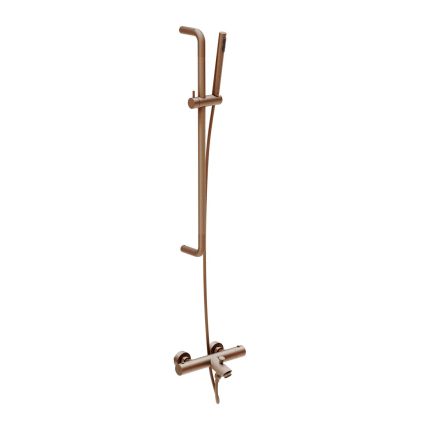 Elora Brushed Bronze Round Thermostatic Bath Shower Mixer With Slide Rail Kit