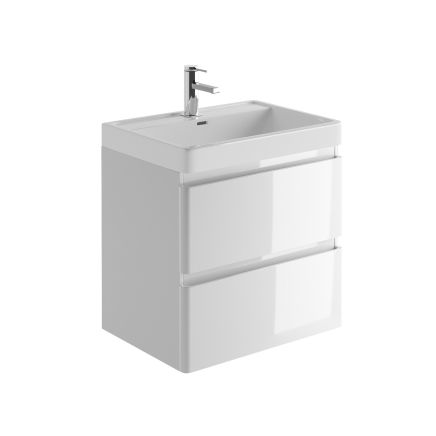 Neon Gloss White Wall Hung Vanity Unit with Resin Basin 600mm