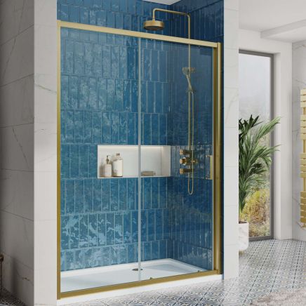 Fabio Brushed Gold Sliding Shower Door 1500mm