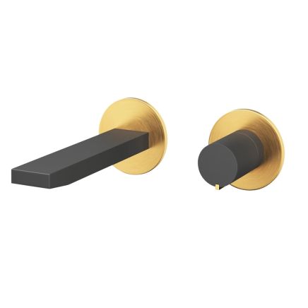 Pancho Matt Black and Gold Wall Mounted Basin Mixer Tap