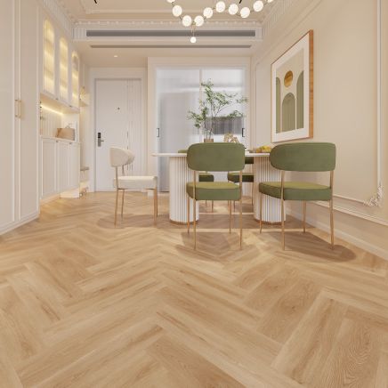 Cleveland Beige Rigid Core SPC Vinyl Wood Herringbone Flooring 126x630mm