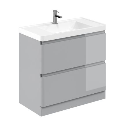 Neon Gloss Light Grey Floor Standing Vanity Unit with Resin Basin 900mm