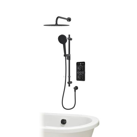 Aqualisa S2 Matt Black Smart Digital Shower Dual Outlet (Slide Rail Kit with Bath Filler and Fixed Wall Head) HP/Combi