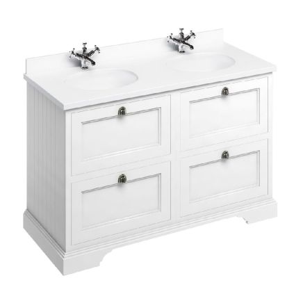 traditional white vanity unit with 2 basins 