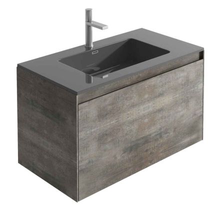 Odion Metallic Wall Hung Vanity Unit with Black Basin 900mm