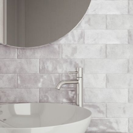 Borneo Soft Grey Crackle Gloss Porcelain Tile 65x200mm