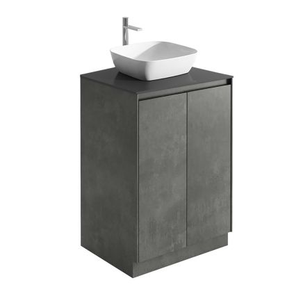 Odion 500mm Floor Standing Vanity Unit in Concrete with Black Worktop