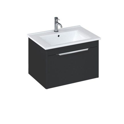 Britton Shoreditch Matt Grey Single Drawer Wall Hung Vanity Unit with Round Basin 650mm