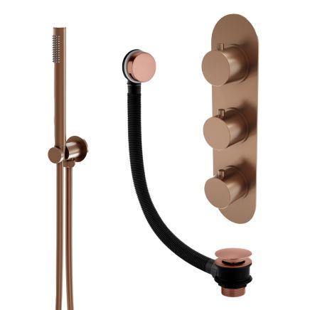 Elora Brushed Bronze Round Triple Control Shower Pack with Handheld Shower & Overflow Bath Filler
