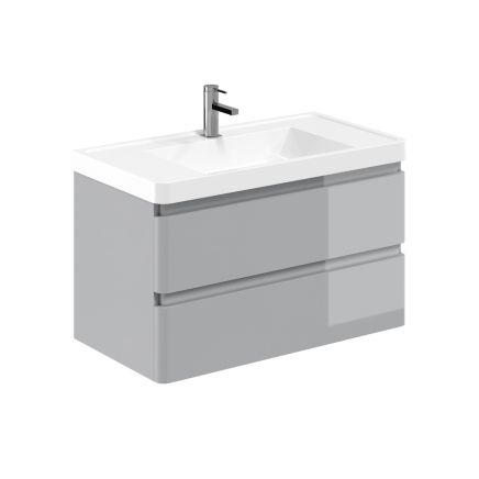 Neon Gloss Light Grey Wall Hung Vanity Unit with Resin Basin 900mm