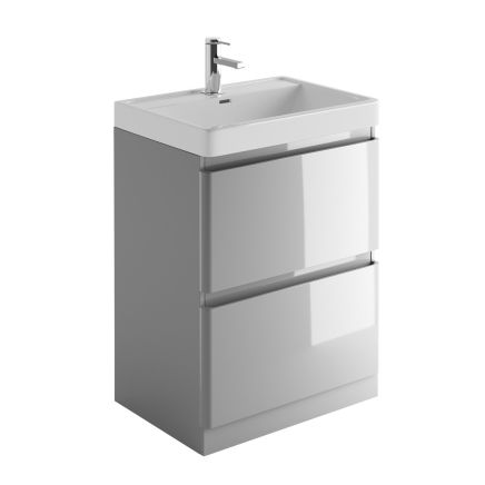 Neon Gloss Light Grey Floor Standing Vanity Unit with Resin Basin 600mm