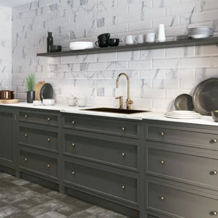 Metro Calacatta Marble Ceramic Brick Tile 100x300mm