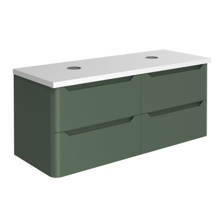 Ellis Forest Green Wall Hung Vanity Unit with White Worktop 1200mm