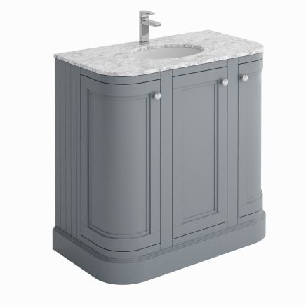 Richmond Light Grey Curved Traditional Floor Standing Vanity Unit with White Marble Top 900mm