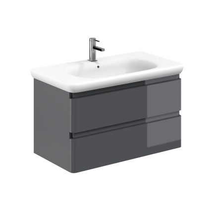 Neon Gloss Titanium Grey Wall Hung Vanity Unit with Lynx Resin Basin 900mm