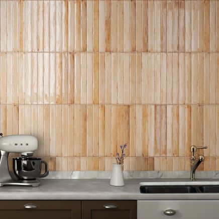 Capri Capuccino Beige Gloss Ceramic Brick Tile - 400x50mm