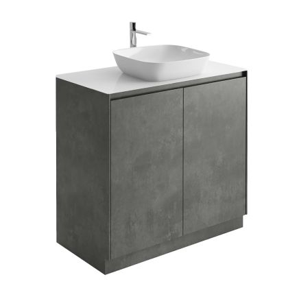 Odion 900mm Floor Standing Vanity Unit in Concrete with White Worktop