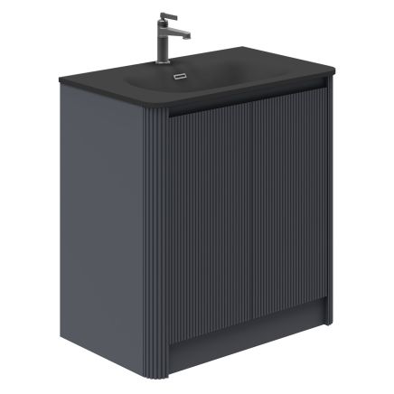 Wish Ribbed Floorstanding Vanity Unit with Doors in Charcoal with Black Basin