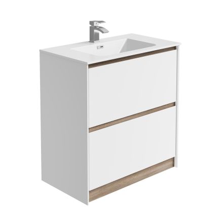Newbury Floor Standing Vanity Unit in Matt White & Sawn Oak - 800mm