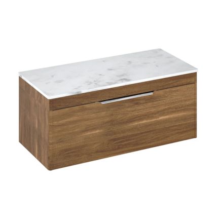 Britton Shoreditch Caramel Single Drawer Wall Hung Vanity Unit with Carrara White Worktop 1000mm