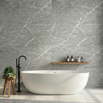 Atlantis Lindos Light Grey Stone Waterproof Tongue & Groove PVC Shower Wall Panel 1000mm