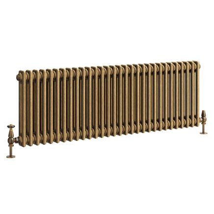 Clement Antique Brass Double Horizontal Column Radiator - 400x1370mm