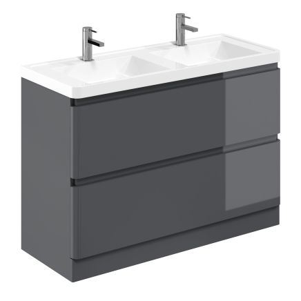 Neon Gloss Titanium Grey Floor Standing Vanity Unit with Resin Basin 1200mm