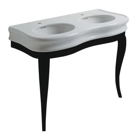 Laine Gloss Black Double Console Basin with Wooden Stand