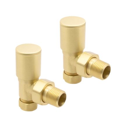 Round Brushed Gold Angled Pair of Radiator Valves