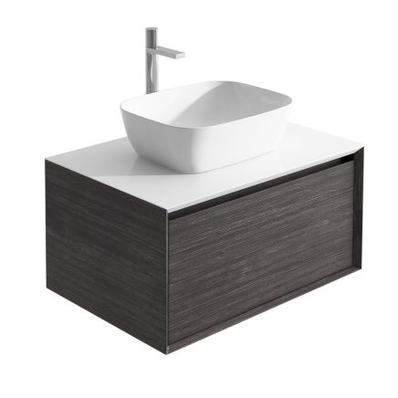 Snowdon 750mm Wall Hung Vanity Unit with White Worktop in Leached Oak
