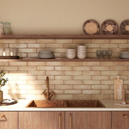 Inca Beige Glossy Ceramic Brick Tile - 75x300mm