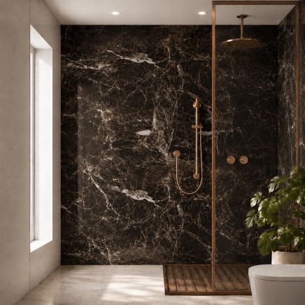 Pristina Obsidian Brown Marble Waterproof PVC Shower Wall Panel 1000x2400mm