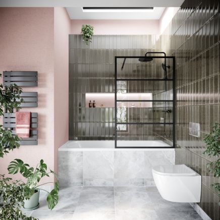 Amien Matt Black Horizontal Bath Screen 1500x800mm