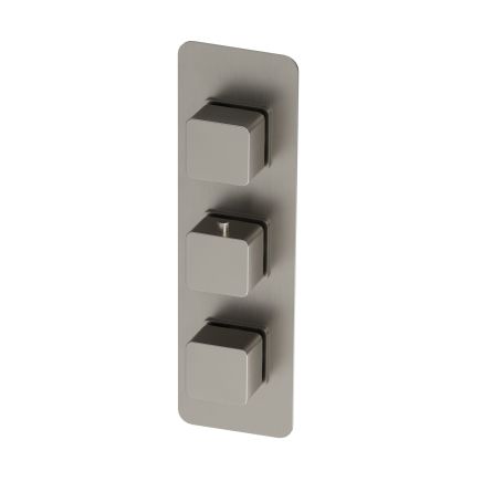 Brushed Nickel Triple Square Concealed Thermostatic Shower Valve With Dual Outlet