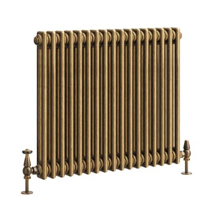 Clement Antique Brass Double Horizontal Column Radiator - 600x785mm