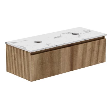 Revel Ribbed Natural Oak Wall Hung Vanity Unit & Marble Worktop with No Tap Hole 1200mm
