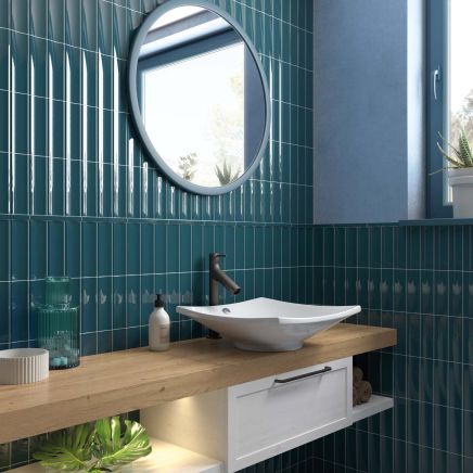 Valencia In Naval Gloss Ceramic Tile - 200x65mm
