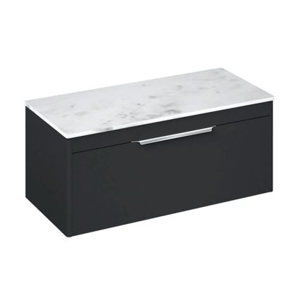 Britton Shoreditch Matt Grey Single Drawer Wall Hung Vanity Unit with Carrara White Worktop 1000mm