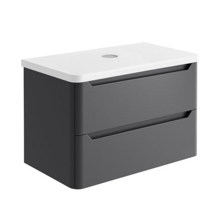 Ellis Wall Hung 800mm Vanity Unit in Charcoal Grey with White Worktop