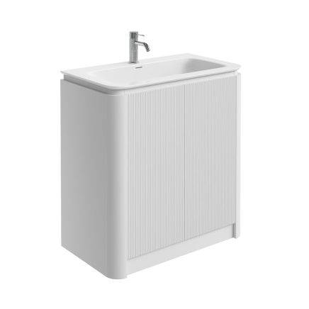 Liora White Ribbed Floor Standing Vanity Unit with Basin & LED Light Strip - 800mm